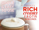 Powerful Milk Frother Foam Maker for Lattes - Whisk Drink Mixer for Coffee, Cappuccino, Frappe, Matcha, Hot Chocolate (Black)