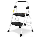 HBTower 3 Step Ladder, Folding Step Stool with Wide Anti-Slip Pedal, 500lbs Sturdy Steel Ladder, Convenient Handgrip, Lightweight, Portable Steel Step Stool, Black