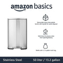 Amazon Basics Smudge Resistant Small Rectangular Trash Can With Soft-Close Foot Pedal, Brushed Stainless Steel, 5 Liter/1.32 Gallon,7.3 x 8.5 x 11.8 inches (LxWxH), Satin Nickel Finish