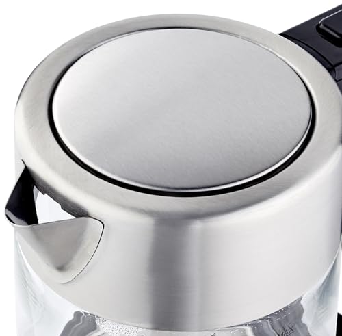 Amazon Basics Electric Glass and Steel Hot Tea Water Kettle, 1.7-Liter, Black and Sliver