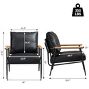 GYI Brown Leather Accent Chair Set of 2, 23.6'' Wide Armchair Set of 2, Industrial Black Metal Frame Accent Chairs with Wood Arms, Mid-Century Modern Comfy Sofa Chair for Living Room, Bedroom