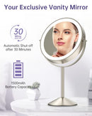 Gospire 1x/10x Magnifying Lighted Makeup Mirror Double Sided Round Standing 360 Degree Swivel Mirror for Shaving Bathroom 7 Inch Diameter