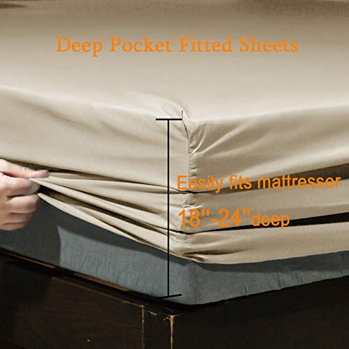 SONORO KATE Bed Sheet Set Super Soft Microfiber 1800 Thread Count Luxury Egyptian Sheets Fit 18-24 Inch Deep Pocket Mattress Wrinkle-6 Piece (Beige, Queen)