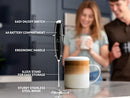 Powerful Milk Frother Foam Maker for Lattes - Whisk Drink Mixer for Coffee, Cappuccino, Frappe, Matcha, Hot Chocolate (Black)