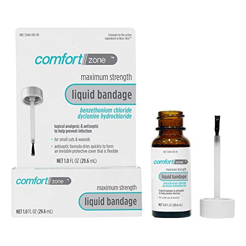 Comfort Zone Liquid Bandage, Topical Analgesic and Antiseptic, Protective Skin Barrier for Small Cuts and Wounds, 1 Ounce (1 Pack)