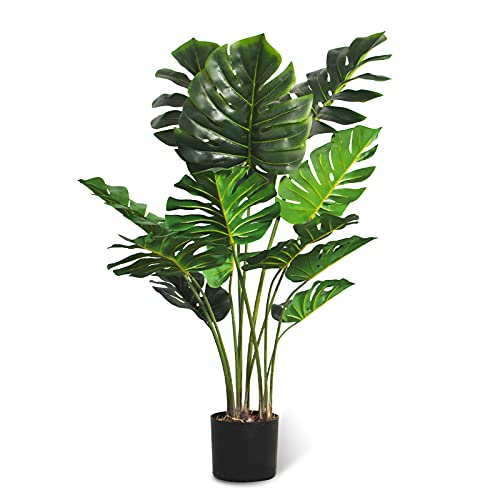 FLOWORLD Artificial Monstera Plant 4FT Tall Fake Swiss Cheese Plant Potted Faux Tropical Floor Plants Indoor Decorative House Plants Artificial Palm Trees for Home Office Living Room Decor, 2 Pack