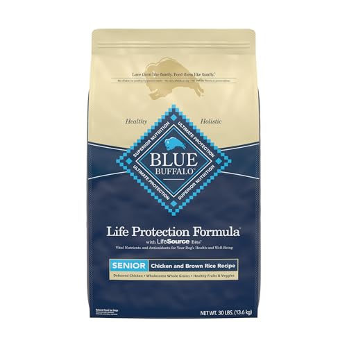 Blue Buffalo Dog Food for Senior Dogs, Life Protection Formula, Natural Chicken & Brown Rice Flavor, Senior Dry Dog Food, 30 lb Bag