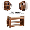 SOBIBO Shoe Rack Bench, Shoe Organizer with Storage Basket, Side Drawer Bamboo Removable Padded Cushion Seat for Entryway Hallway Living Room Bathroom-39''