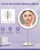 Gospire 1x/10x Magnifying Lighted Makeup Mirror Double Sided Round Standing 360 Degree Swivel Mirror for Shaving Bathroom 7 Inch Diameter