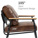 GYI Brown Leather Accent Chair Set of 2, 23.6'' Wide Armchair Set of 2, Industrial Black Metal Frame Accent Chairs with Wood Arms, Mid-Century Modern Comfy Sofa Chair for Living Room, Bedroom