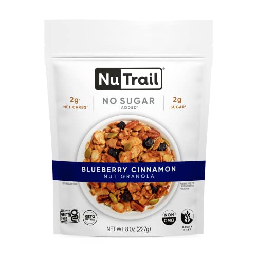 NuTrail Nut Granola, Blueberry Cinnamon, No Sugar Added, Gluten Free, Grain Free, Keto, Low Carb, Healthy Breakfast Cereal 8 oz. 1 Count