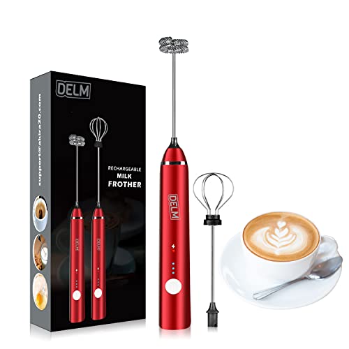 Delm Milk Frother Electric USB Stainless Steel Accessory (Red)