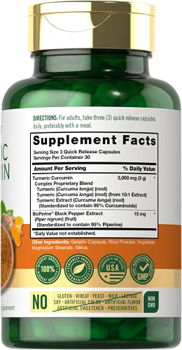 Carlyle Turmeric Curcumin with Bioperine | 3000 mg | 90 Powder Capsules | Joint Support Complex with Black Pepper | Non-GMO, Gluten Free Supplement