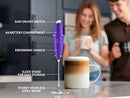 Powerful Milk Frother Foam Maker for Lattes - Whisk Drink Mixer for Coffee, Cappuccino, Frappe, Matcha, Hot Chocolate (Black)
