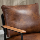 GYI Brown Leather Accent Chair Set of 2, 23.6'' Wide Armchair Set of 2, Industrial Black Metal Frame Accent Chairs with Wood Arms, Mid-Century Modern Comfy Sofa Chair for Living Room, Bedroom