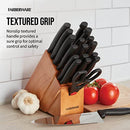 Farberware Never Needs Sharpening High-Carbon Stainless Steel Knife Block Set with Non-Slip Handles, 18 Piece, Black