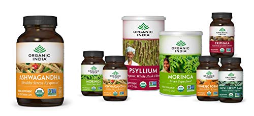 ORGANIC INDIA Ashwagandha Herbal Supplement - Stress Response Support, Vegan, Gluten-Free, Kosher, USDA Certified Organic, Non-GMO, Supports Mood, Endurance, Vitality & Strength - 180 Capsules