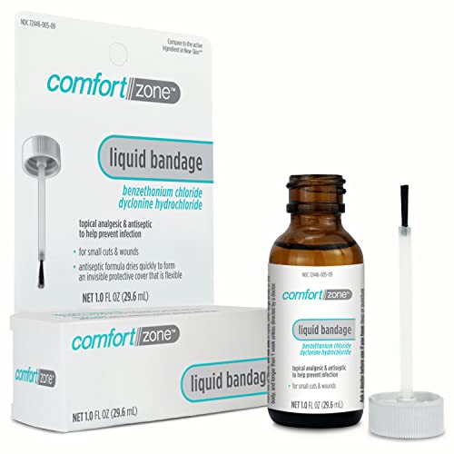 Comfort Zone Liquid Bandage, Topical Analgesic and Antiseptic, Protective Skin Barrier for Small Cuts and Wounds, 1 Ounce (1 Pack)