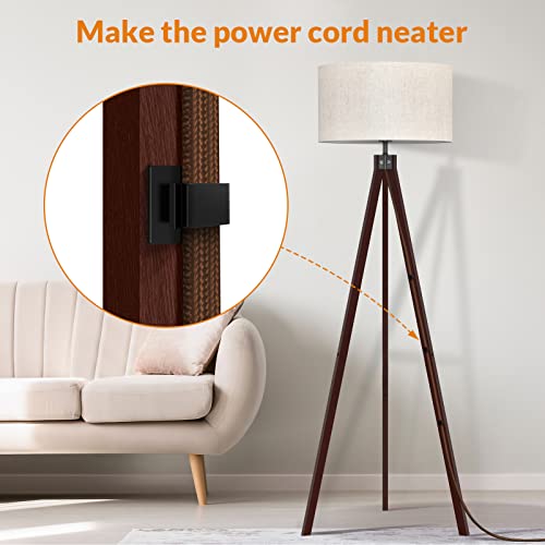 LEPOWER Wood Tripod Floor Lamp, Mid Century Standing Reading Light for Living Room, Bedroom, Study Room and Office, Modern Design, Flaxen Shade with E26 Base (Walnut)