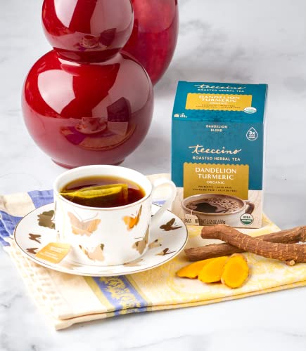 Teeccino Dandelion Root Tea - Dark Roast - Caffeine Free, Organic, Roasted Herbal Tea with Prebiotics, 3x More Herbs than Regular Tea Bags - Gluten-Free Coffee Alternative - 25 Tea Bags
