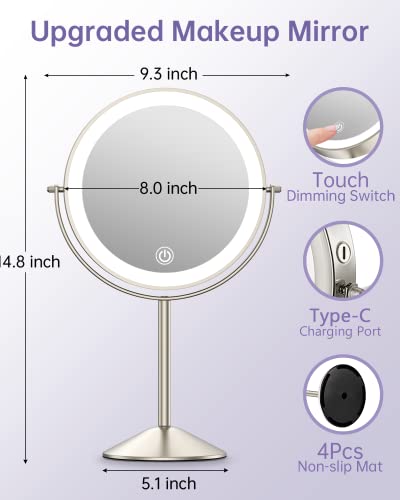 Gospire 1x/10x Magnifying Lighted Makeup Mirror Double Sided Round Standing 360 Degree Swivel Mirror for Shaving Bathroom 7 Inch Diameter