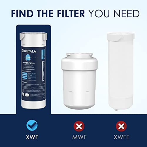 Crystala Filters XWF Water Filter, Compatible with GE XWF Refrigerator Water Filter, 3 Pack