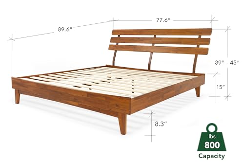 Bme Caden 15" Bed Frame with Adjustable Headboard - Mid Century, Retro Style with Acacia Wood - No Box Spring Needed - Wood Slat Support - Easy Assembly (Caramel, King (U.S. Standard))