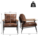 GYI Brown Leather Accent Chair Set of 2, 23.6'' Wide Armchair Set of 2, Industrial Black Metal Frame Accent Chairs with Wood Arms, Mid-Century Modern Comfy Sofa Chair for Living Room, Bedroom