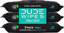 DUDE Wipes Flushable Wipes - 3 Pack, 144 Wipes - Unscented Adult Wet Wipes with Vitamin-E & Aloe for at-Home Use - Septic and Sewer Safe