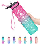 Fidus 32oz Motivational Water Bottles with Times to Drink & Straw,Leakproof BPA Free Bottle with Time Marker to Ensure You Drink Enough Water Daily for Fitness, Gym and Outdoor Sports