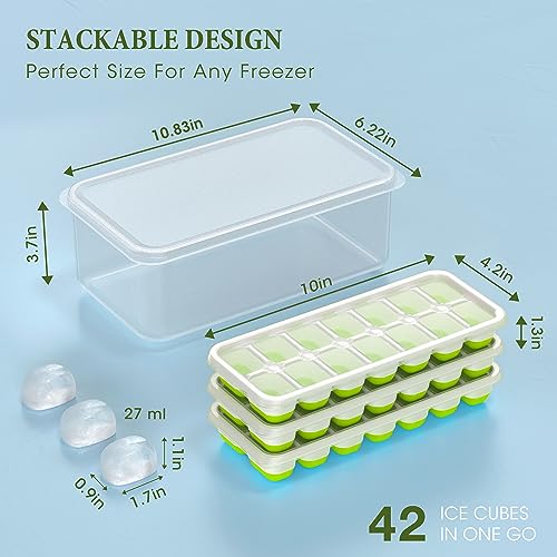 DOQAUS Ice Cube Tray with Lid and Bin, 4 Pack Silicone Plastic Ice Cube Trays for Freezer with Ice Box, Ice Trays with Ice Container, Stackable Ice Tray with Storage Ice Bucket,Ice Tong,Ice Scoop