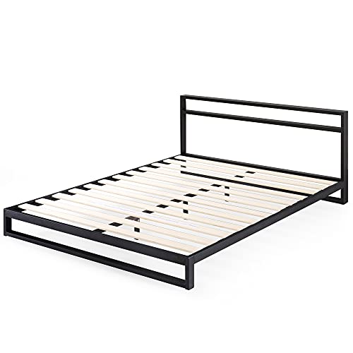 ZINUS Trisha Metal Platforma Bed Frame with Headboard, Wood Slat Support, No Box Spring Needed, Easy Assembly, Queen,Black