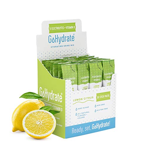 Electrolyte Hydration Drink Mix with Vitamin D, Non GMO Electrolyte Powder Hydration Pack, Lemon Citrus, 30 Hydration Powder Packets - GoHydrate
