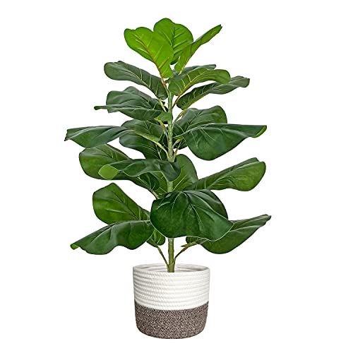 BESAMENATURE Artificial Fiddle Leaf Fig Tree/Faux Ficus Lyrata for Home Office Decoration, 30.5" Tall, with Cotton Rope Basket