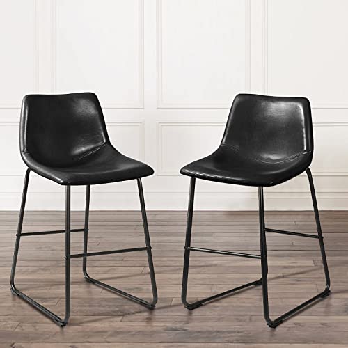Waleaf Dining Chairs,Faux Leather Dining Chairs Set of 2,18 Inch Kitchen Dining Room Chairs with Backrest and Metal Leg,Mid Century Modern Armless Chair,Upholstered Seat