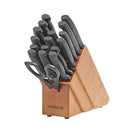 Farberware Never Needs Sharpening High-Carbon Stainless Steel Knife Block Set with Non-Slip Handles, 18 Piece, Black