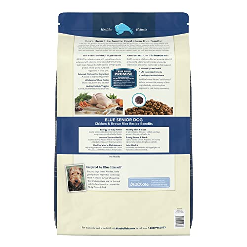 Blue Buffalo Dog Food for Senior Dogs, Life Protection Formula, Natural Chicken & Brown Rice Flavor, Senior Dry Dog Food, 30 lb Bag