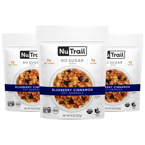 NuTrail Nut Granola, Blueberry Cinnamon, No Sugar Added, Gluten Free, Grain Free, Keto, Low Carb, Healthy Breakfast Cereal 8 oz. 1 Count