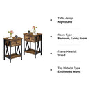 VECELO Modern Versatile Nightstands X-Design Side End Table Night Stand Storage Shelf with Bin Drawer for Living Room Bedroom, Set of 2 (Brown)