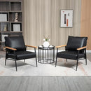 GYI Brown Leather Accent Chair Set of 2, 23.6'' Wide Armchair Set of 2, Industrial Black Metal Frame Accent Chairs with Wood Arms, Mid-Century Modern Comfy Sofa Chair for Living Room, Bedroom