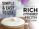 Powerful Milk Frother Foam Maker for Lattes - Whisk Drink Mixer for Coffee, Cappuccino, Frappe, Matcha, Hot Chocolate (Black)