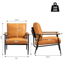 GYI Brown Leather Accent Chair Set of 2, 23.6'' Wide Armchair Set of 2, Industrial Black Metal Frame Accent Chairs with Wood Arms, Mid-Century Modern Comfy Sofa Chair for Living Room, Bedroom