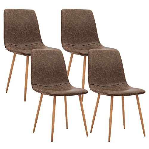 CangLong Modern ‎Faux Leather Dining Chairs, PU Cushion Seat Back，Metal Legs for Kitchen Dining Room Side Chair, Set of 2, Brown