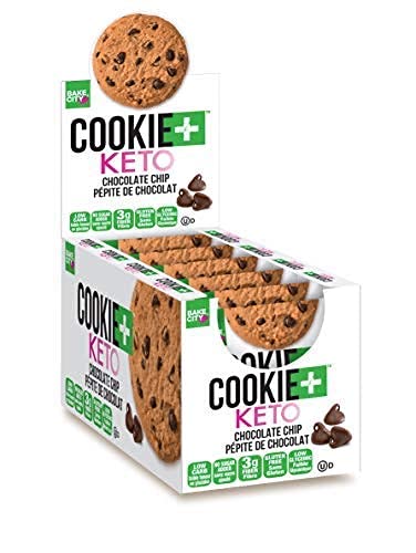 Bake City Cookie Plus Keto | 1oz Chocolate Chip Cookies (12 pack), Gluten Free, 0g Sugar, Only 1.5g Net Carbs, Good Fats, 5g Protein, Kosher, No Artificial Flavors