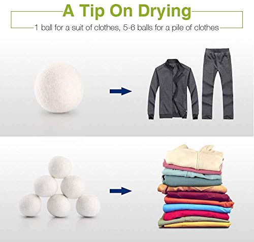 Wool Dryer Balls, Made from Premium Reusable New Zealand Wool, Fabric Softener, Reduce Wrinkles & Static Electricity, Shorten Drying Time Naturally, XL Size, Natural White, 6-Pack
