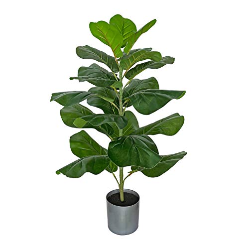 BESAMENATURE Artificial Fiddle Leaf Fig Tree/Faux Ficus Lyrata for Home Office Decoration, 30.5" Tall, with Cotton Rope Basket