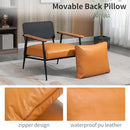 GYI Brown Leather Accent Chair Set of 2, 23.6'' Wide Armchair Set of 2, Industrial Black Metal Frame Accent Chairs with Wood Arms, Mid-Century Modern Comfy Sofa Chair for Living Room, Bedroom