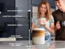 Powerful Milk Frother Foam Maker for Lattes - Whisk Drink Mixer for Coffee, Cappuccino, Frappe, Matcha, Hot Chocolate (Black)