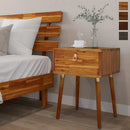 Bme Caden Solid Wood Nightstand/Side Table/End Table, Fully Assembled, with 1-Drawer for Mid Century Bedroom and Living Room, Caramel