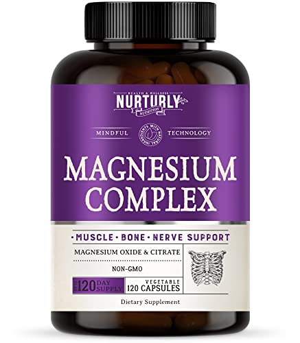 Magnesium Complex 500 MG High Absorption Maximum Strength - Magnesium Citrate Capsules - Support Muscle Relaxation, Stress Relief, Sleep and Energy, Bone Density and Strength - 120 Vegan Capsules
